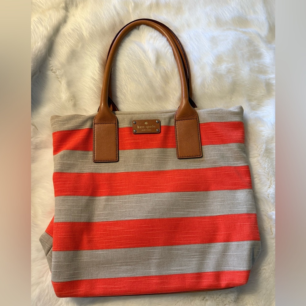 Kate Spade New York Bon Shopper Tote Bag (Coral/Natural Stripe)